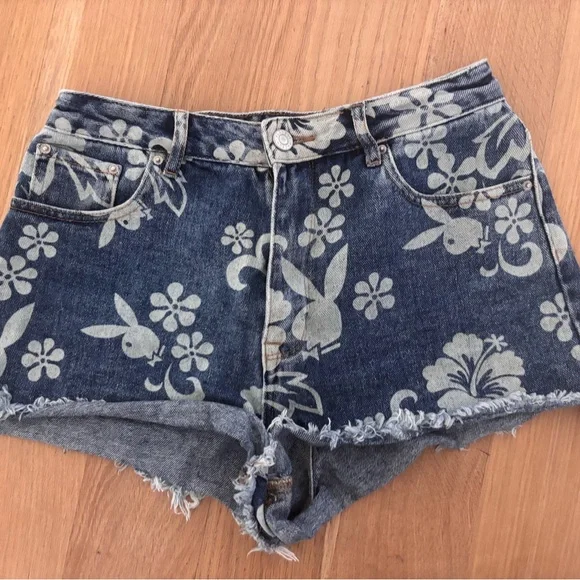 Playboy By PacSun Luau High Waisted Denim Festival Shorts - Picture 3 of 7